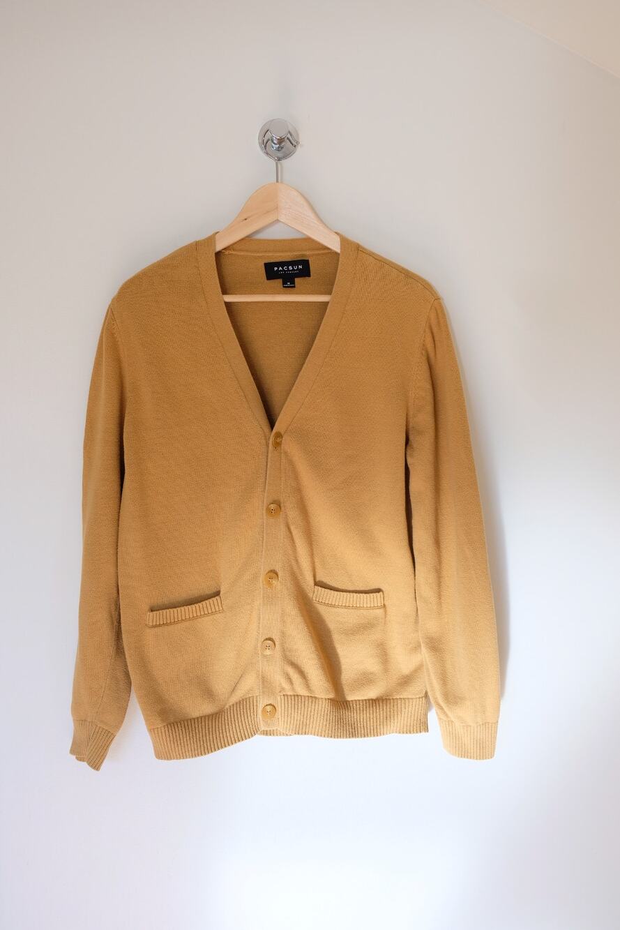 PacSun Cotton Cardigan Sweater Mens M Mustard Yellow V Neck Grandpa Unisex Retro